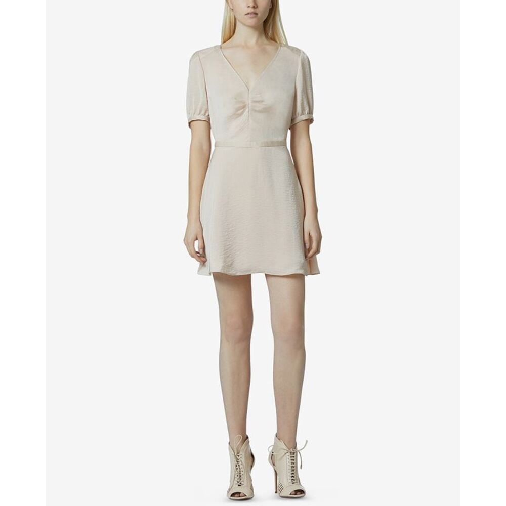 New Avec Les Filles Ruched Fit and Flare Dress in Pale Peach Women's M